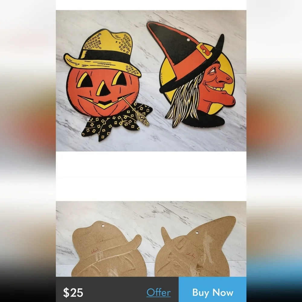 Vintage lot of 3 Halloween decorations Skeleton, Witch, rubber bat